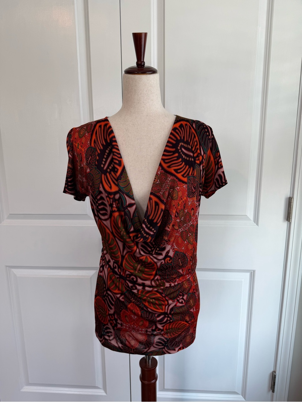 Vintage Jean Paul Gaultier Soleil Cowl Neck Short Sleeve Monstera Palm Leaf Top